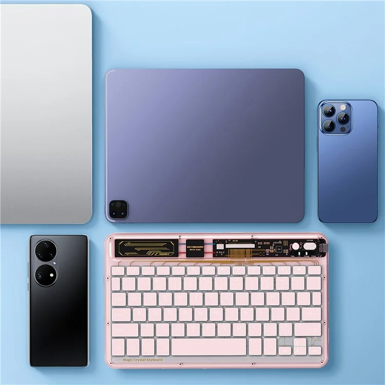 BENWIS OT-CKB-WH Crystal Keyboard Ultra Thin 78-Tasten Bluetooth-Tastatur mit Hintergrundbeleuchtung - Blau