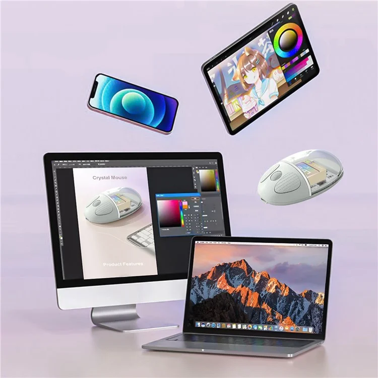 BENWIS OT-CMS-WH Crystal Mouse Silent Wireless Bluetooth / 2,4-GHz-Dual-Mode-Maus - Grau