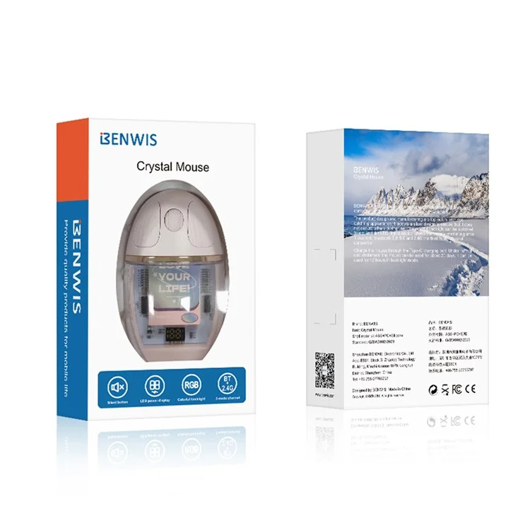 BENWIS OT-CMS-WH Crystal Mouse Silent Wireless Bluetooth / 2,4-GHz-Dual-Mode-Maus - Grau