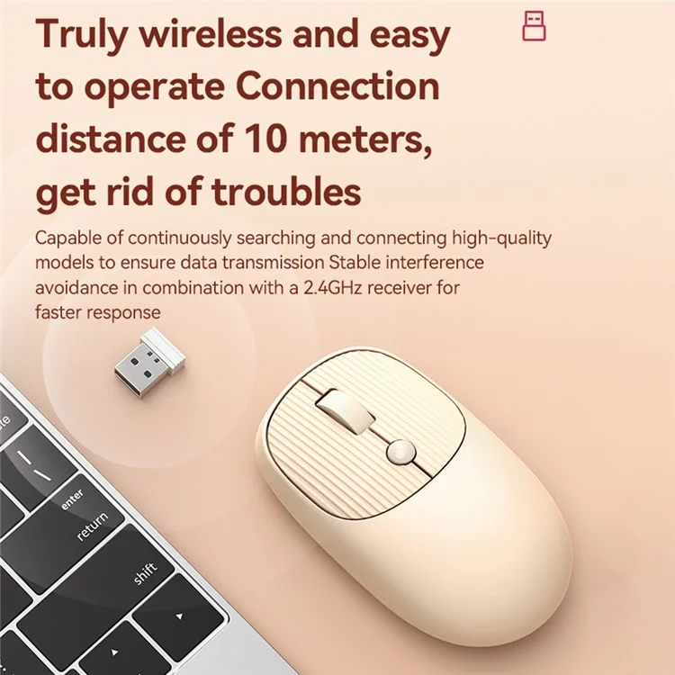 T-WOLF X6 800 / 1200 / 2400 DPI Adjustable Ergonomic 2.4G Wireless Mouse for Laptop PC - Khaki