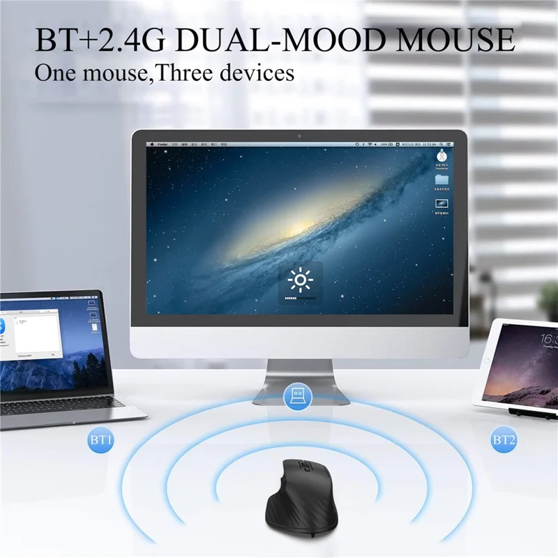 HXSJ T16 Wireless Bluetooth-compatible Mouse 2 Modes (Bluetooth-compatible + 2.4Ghz) 4800 DPI Silent Computer Mouse - Black