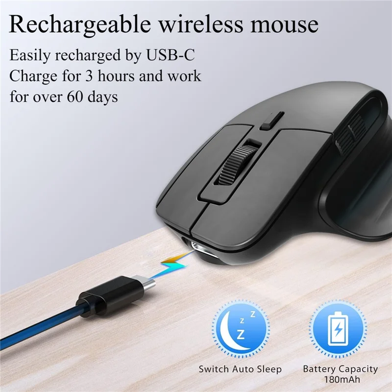 HXSJ T16 Wireless Bluetooth-compatible Mouse 2 Modes (Bluetooth-compatible + 2.4Ghz) 4800 DPI Silent Computer Mouse - Black