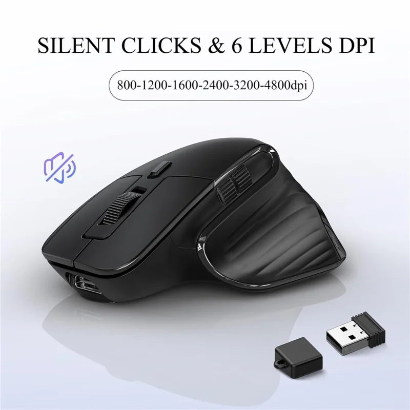 HXSJ T16 Wireless Bluetooth-compatible Mouse 2 Modes (Bluetooth-compatible + 2.4Ghz) 4800 DPI Silent Computer Mouse - Black