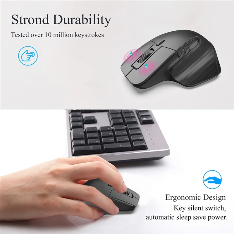 HXSJ T16 Wireless Bluetooth-compatible Mouse 2 Modes (Bluetooth-compatible + 2.4Ghz) 4800 DPI Silent Computer Mouse - Black