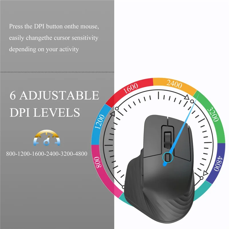 HXSJ T16 Wireless Bluetooth-compatible Mouse 2 Modes (Bluetooth-compatible + 2.4Ghz) 4800 DPI Silent Computer Mouse - Black