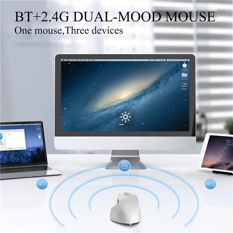 HXSJ T16 Wireless Bluetooth-compatible Mouse 2 Modes (Bluetooth-compatible + 2.4Ghz) 4800 DPI Silent Computer Mouse - White