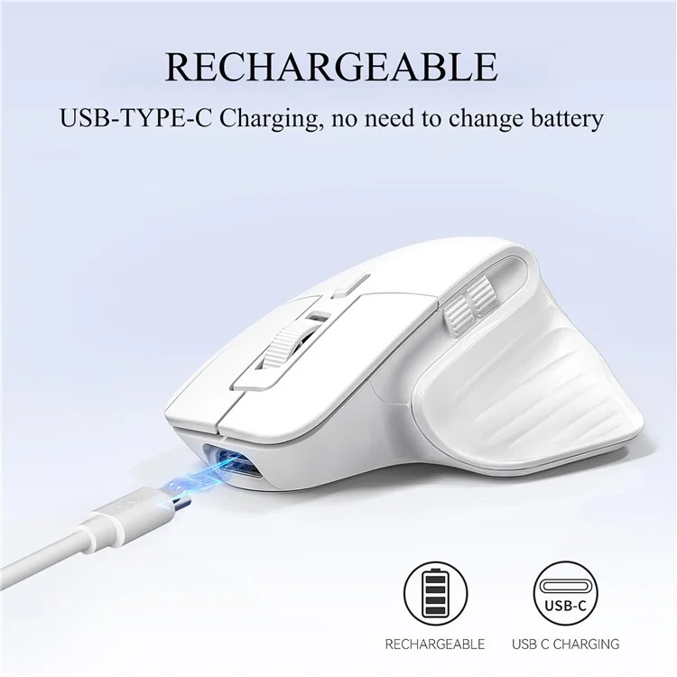 HXSJ T16 Wireless Bluetooth-compatible Mouse 2 Modes (Bluetooth-compatible + 2.4Ghz) 4800 DPI Silent Computer Mouse - White