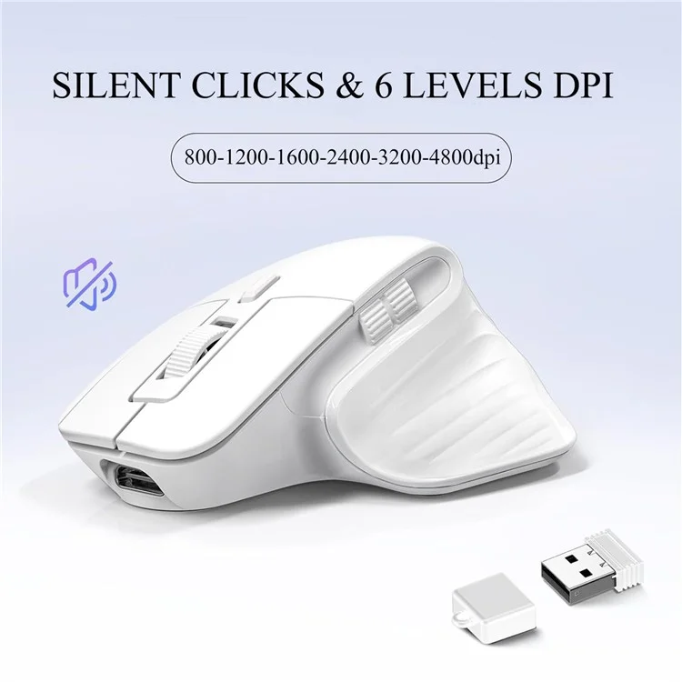 HXSJ T16 Wireless Bluetooth-compatible Mouse 2 Modes (Bluetooth-compatible + 2.4Ghz) 4800 DPI Silent Computer Mouse - White