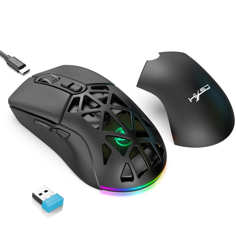 HXSJ T26  Wireless Mouse Bluetooth5.1 + 2.4Ghz Dual Modes 4800 DPI RGB Backlit Mouse - Black