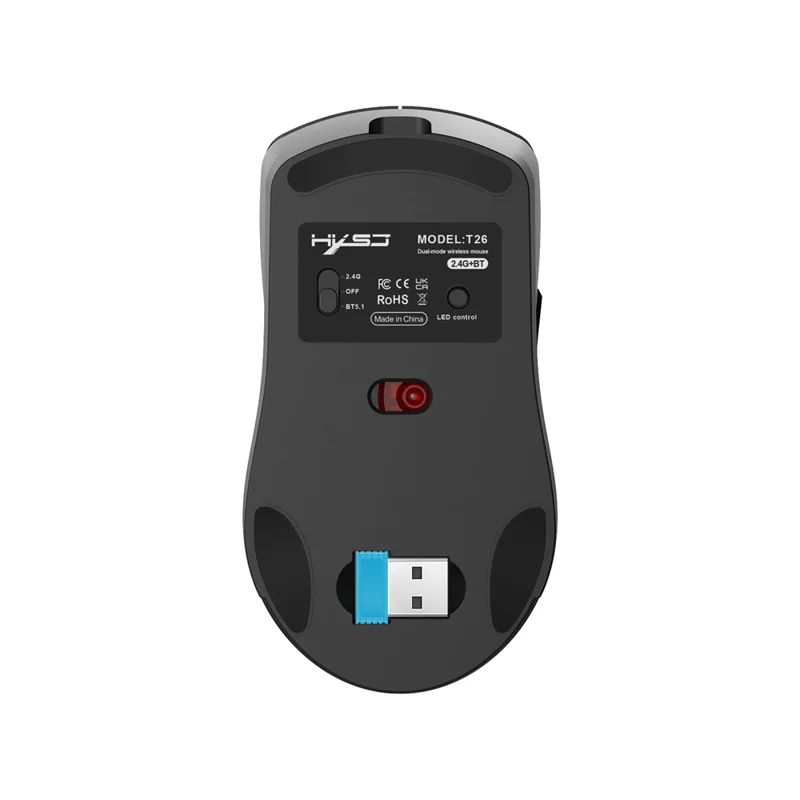 HXSJ T26  Wireless Mouse Bluetooth5.1 + 2.4Ghz Dual Modes 4800 DPI RGB Backlit Mouse - Black