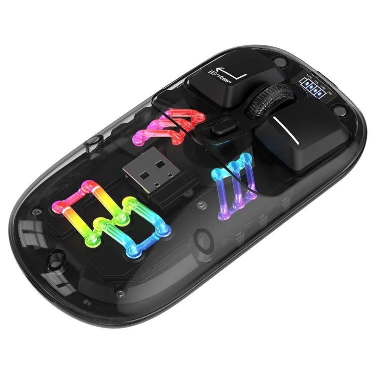 HXSJ T200 Wireless Bluetooth-compatible Mouse LED Rechargeable 2 Modes (Bluetooth-compatible + 2.4Ghz) Clear Ergonomic Mice - Black