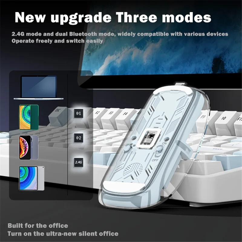 M133 Transparent Bluetooth-compatible / 2.4G Wireless Gaming Mouse RGB Light Computer Laptop Mice (CE Certified) - Orange