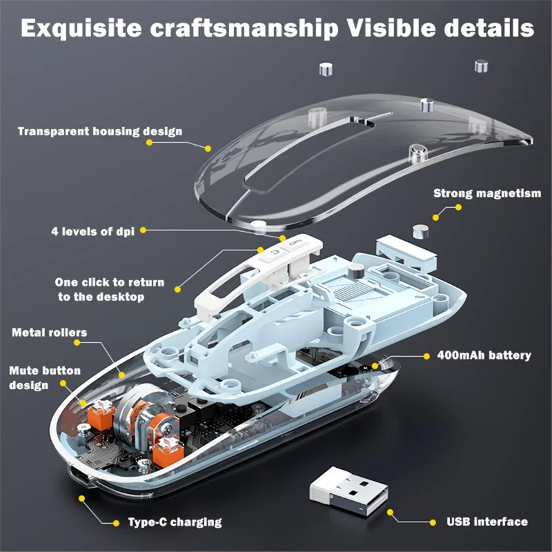 M133 Transparent Bluetooth-compatible / 2.4G Wireless Gaming Mouse RGB Light Computer Laptop Mice (CE Certified) - Pink
