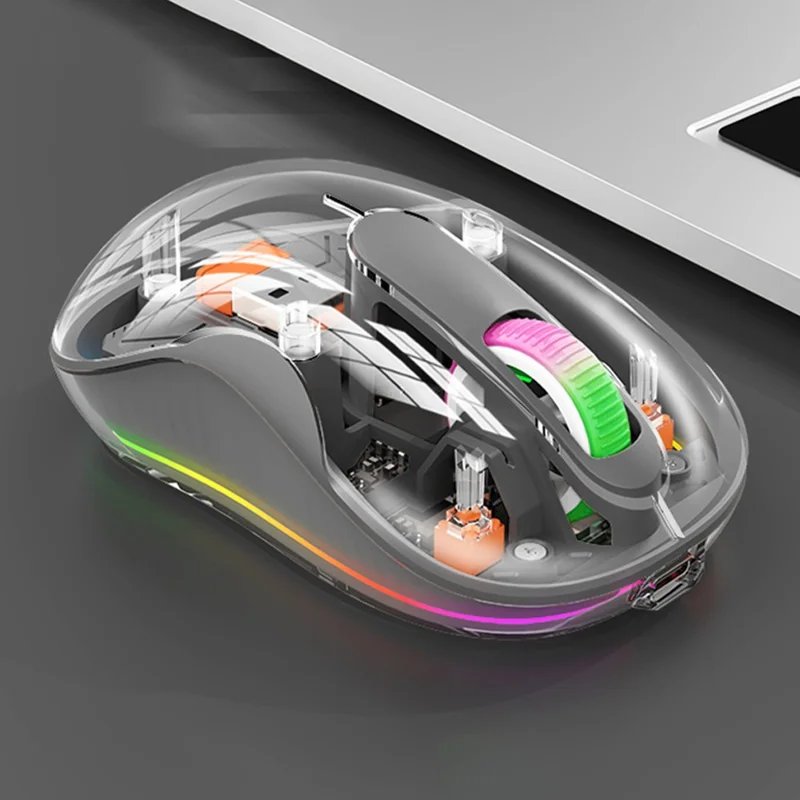 M333 Wireless Transparent Mouse with Colorful Light Bluetooth-compatible Silent Mice Tri-mode Connectivity (CE Certified) - Grey