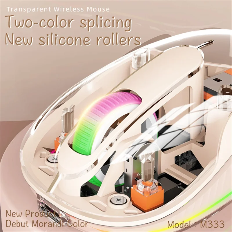M333 Wireless Transparent Mouse with Colorful Light Bluetooth-compatible Silent Mice Tri-mode Connectivity (CE Certified) - Grey