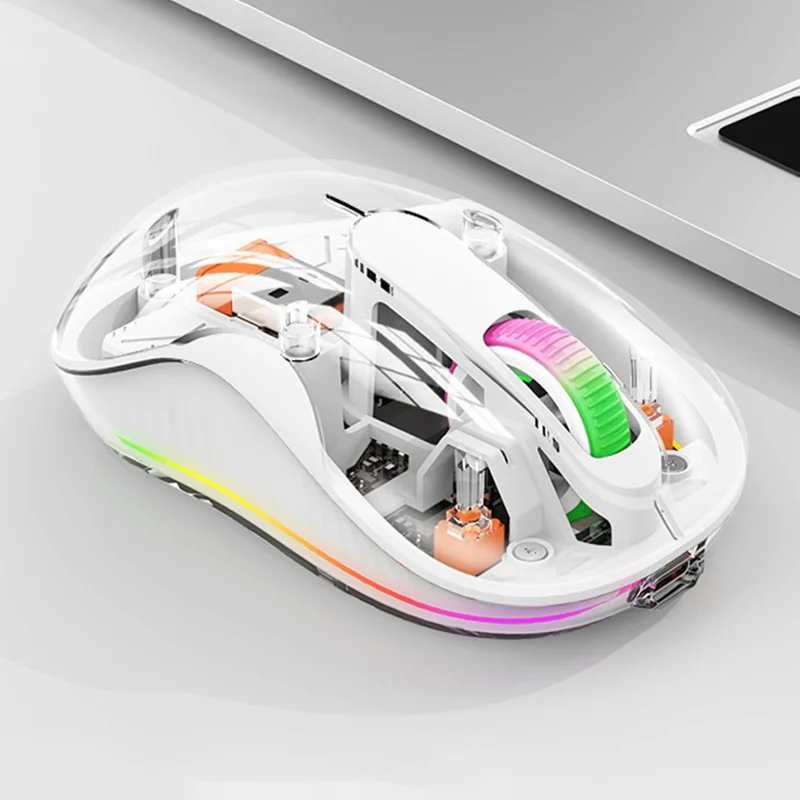 M333 Wireless Transparent Mouse with Colorful Light Bluetooth-compatible Silent Mice Tri-mode Connectivity (CE Certified) - White