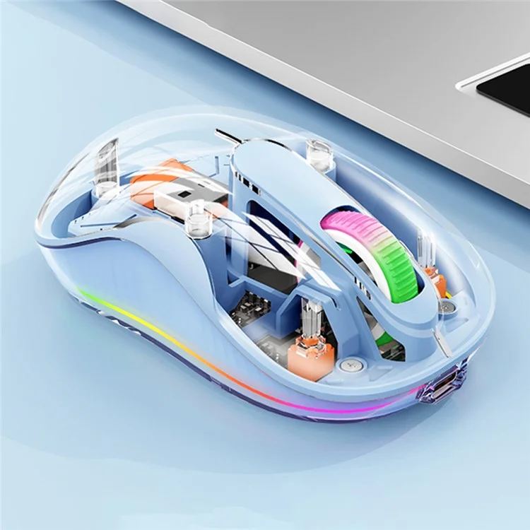 M333 Wireless Transparent Mouse with Colorful Light Bluetooth-compatible Silent Mice Tri-mode Connectivity (CE Certified) - Blue