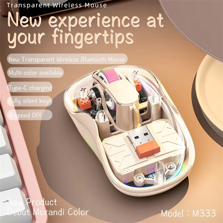M333 Wireless Transparent Mouse with Colorful Light Bluetooth-compatible Silent Mice Tri-mode Connectivity (CE Certified) - Blue