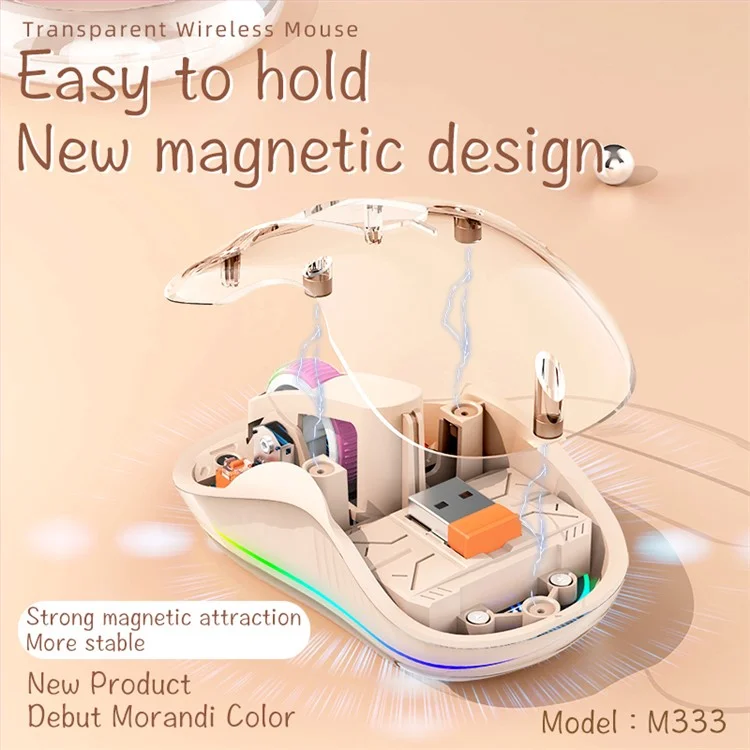 M333 Wireless Transparent Mouse with Colorful Light Bluetooth-compatible Silent Mice Tri-mode Connectivity (CE Certified) - Blue