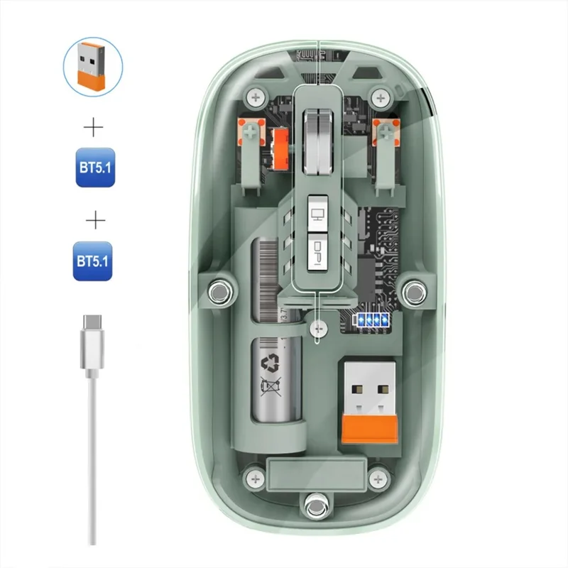 M233 Transparent Mouse Wireless Bluetooth-compatible Three Mode Silent Mice for PC Laptop (CE Certified) - Green