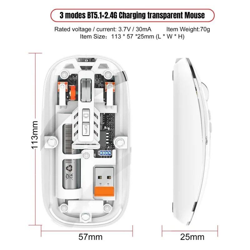 M233 Transparent Mouse Wireless Bluetooth-compatible Three Mode Silent Mice for PC Laptop (CE Certified) - Orange