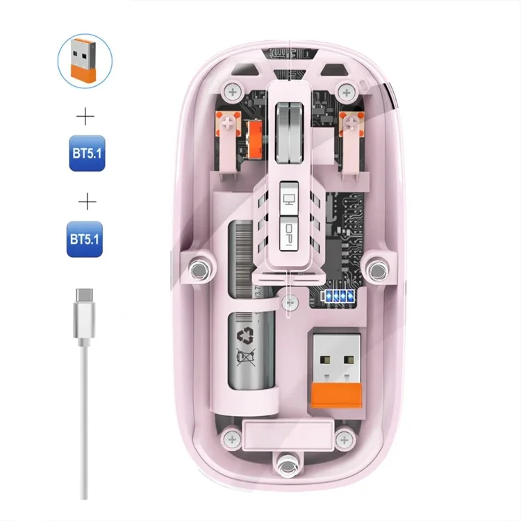 M233 Transparent Mouse Wireless Bluetooth-compatible Three Mode Silent Mice for PC Laptop (CE Certified) - Pink