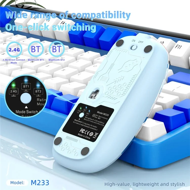 M233 Transparent Mouse Wireless Bluetooth-compatible Three Mode Silent Mice for PC Laptop (CE Certified) - Pink