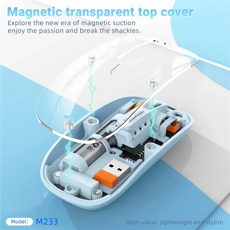 M233 Transparent Mouse Wireless Bluetooth-compatible Three Mode Silent Mice for PC Laptop (CE Certified) - Pink
