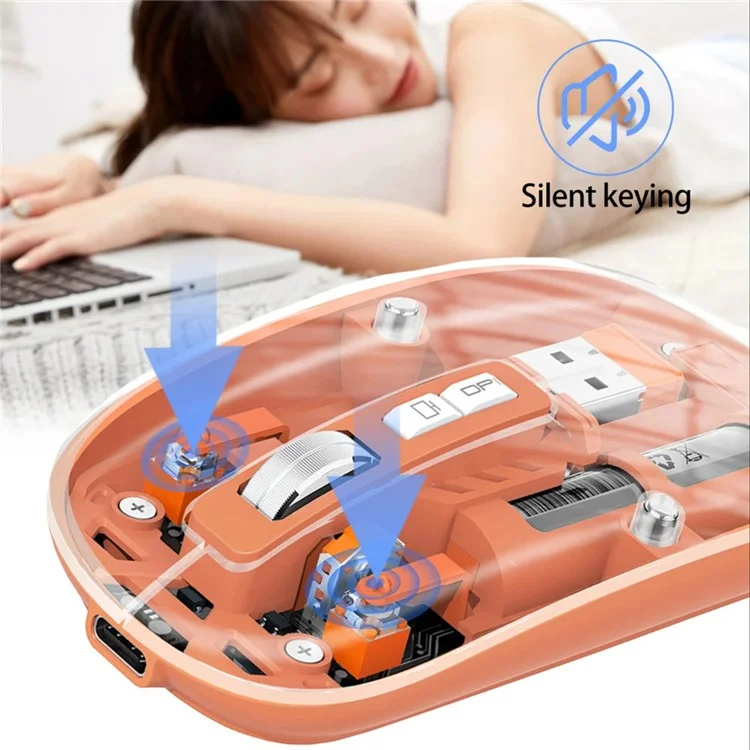 M233 Transparent Mouse Wireless Bluetooth-compatible Three Mode Silent Mice for PC Laptop (CE Certified) - Pink
