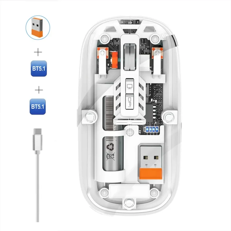 M233 Transparent Mouse Wireless Bluetooth-compatible Three Mode Silent Mice for PC Laptop (CE Certified) - White