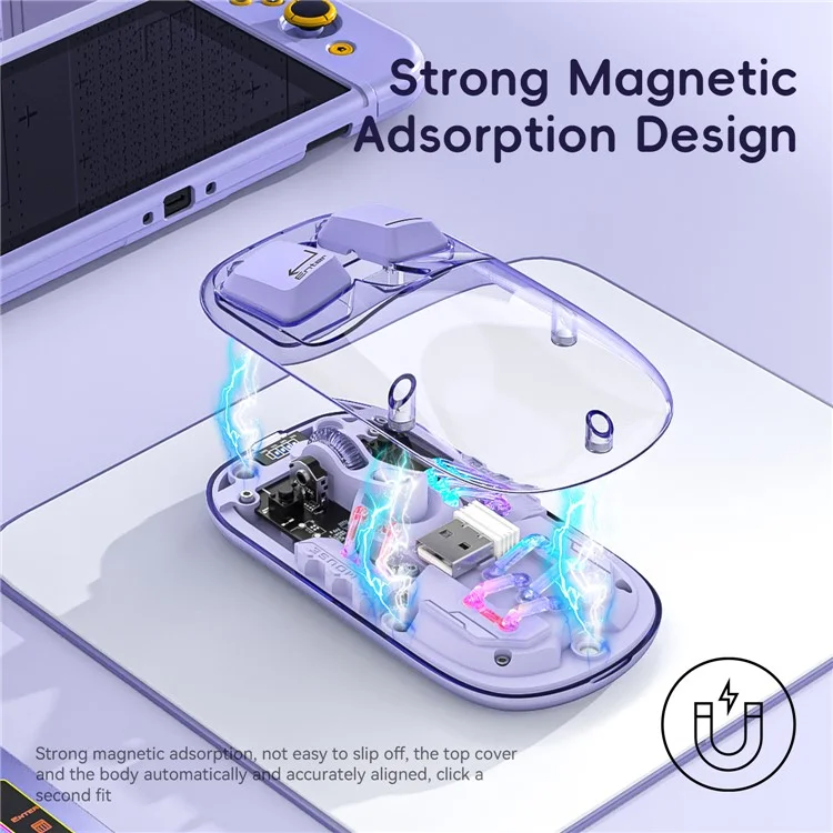 M533 2.4G+Bluetooth-compatible 5.0 Dual Mode Transparent Wireless Mouse with RGB Light - Purple