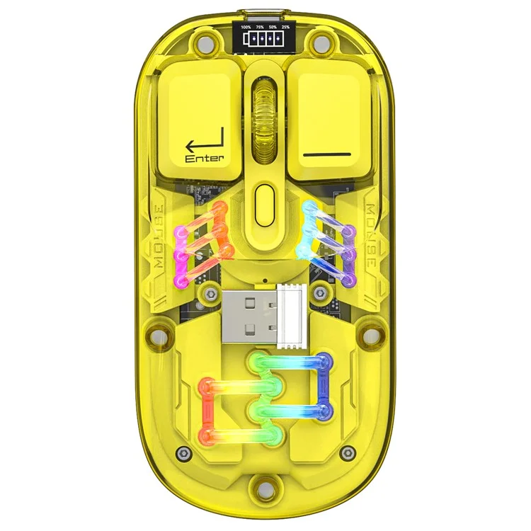 M533 2.4G+Bluetooth-compatible 5.0 Dual Mode Transparent Wireless Mouse with RGB Light - Yellow