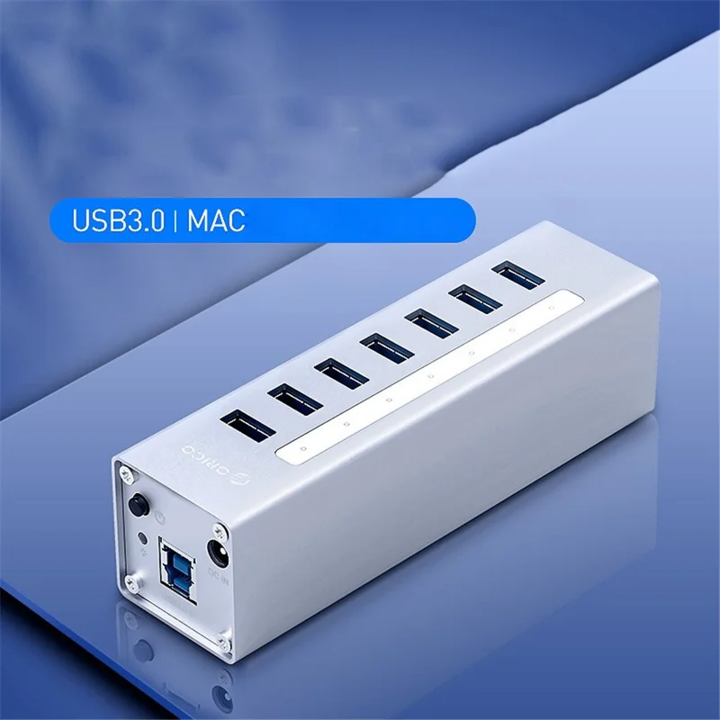ORICO A3H7-SV Aluminum Alloy 7 Port USB3.0 Hub - Silver/EU Plug
