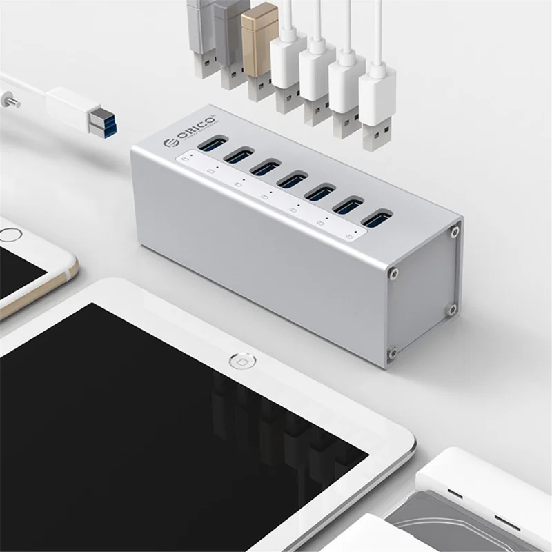 ORICO A3H7-SV Aluminum Alloy 7 Port USB3.0 Hub - Silver/AU Plug