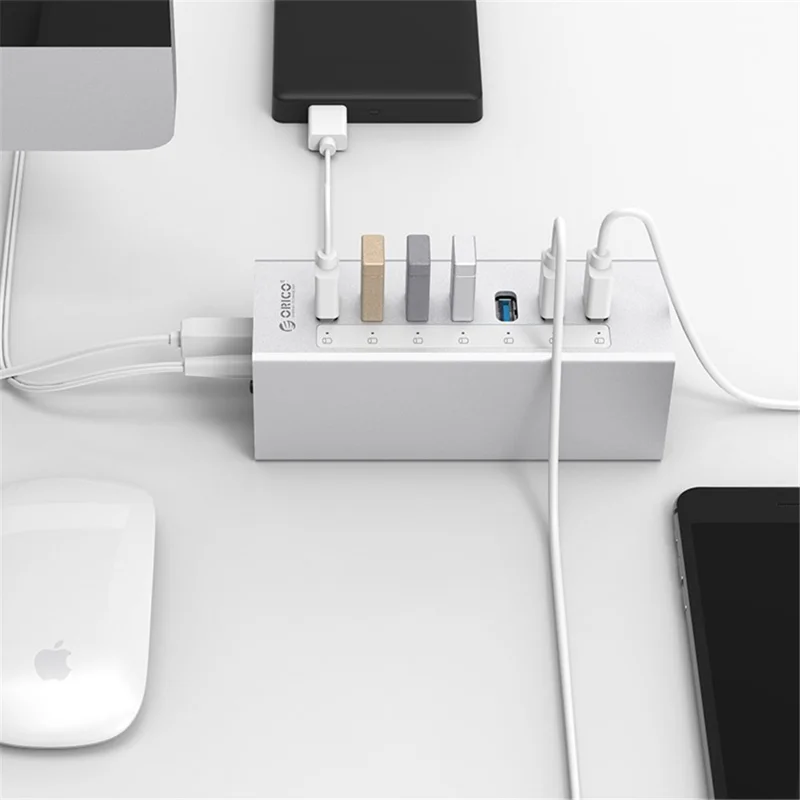 ORICO A3H7-SV Aluminum Alloy 7 Port USB3.0 Hub - Silver/AU Plug