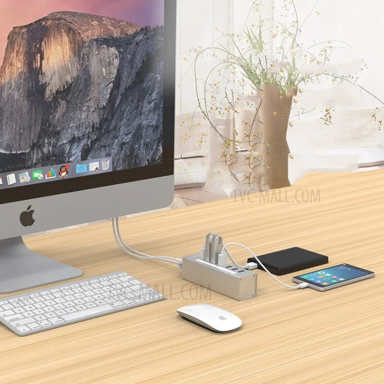 ORICO A3H4-SV Aluminum Alloy 4 Port USB3.0 HUB - Silver/US Plug