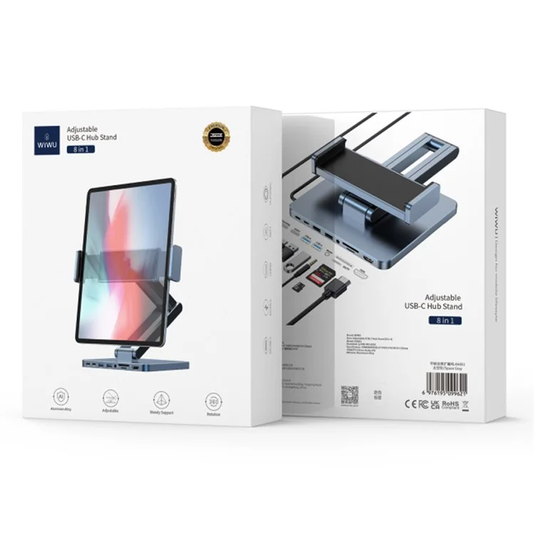 WIWU AH801 per iPad da 13 pollici Supporto per tablet in lega di alluminio pieghevole con hub USB
