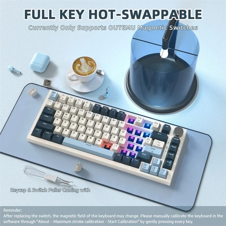 ATTACK SHARK K85 Type-C Wired Mechanical Keyboard Wired 82 Keys Magnetic Switch RGB Gaming Keyboard - Blue