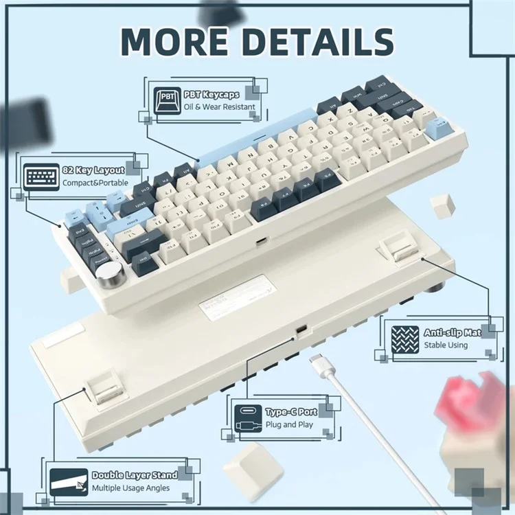 ATTACK SHARK K85 Type-C Wired Mechanical Keyboard Wired 82 Keys Magnetic Switch RGB Gaming Keyboard - Blue