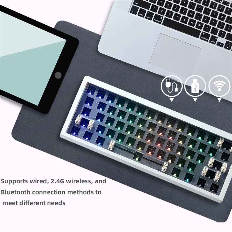GMK61 Hot-Swappable RGB Wireless+USB Wired+Bluetooth-compatible Mechanical Keyboard Kit - Black
