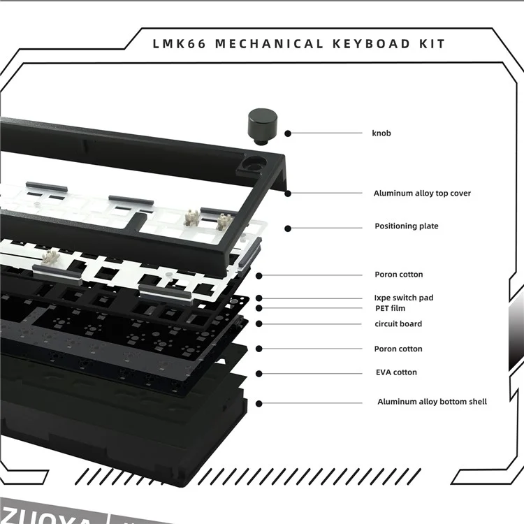 LMK66 Wireless+USB Wired+Bluetooth-compatible Mechanical Keyboard Kit with RGB Backlight