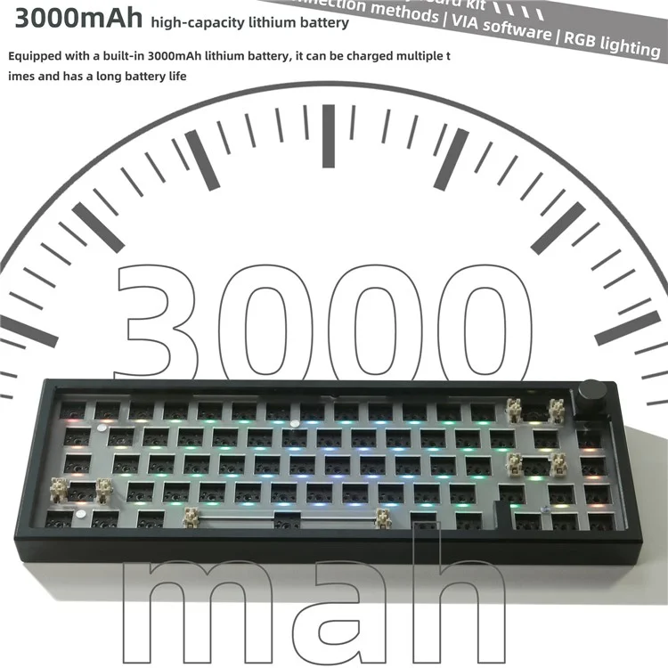 LMK66 Wireless+USB Wired+Bluetooth-compatible Mechanical Keyboard Kit with RGB Backlight