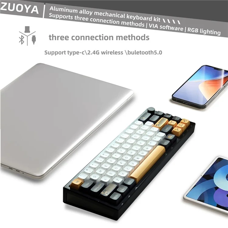LMK66 Wireless+USB Wired+Bluetooth-compatible Mechanical Keyboard Kit with RGB Backlight