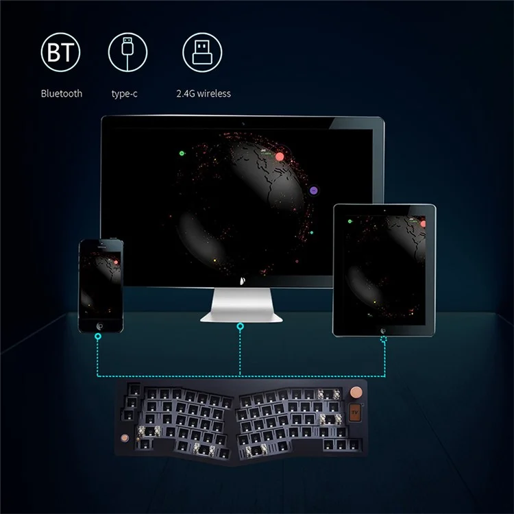 ABM066 2.4G Wireless+USB Wired+Bluetooth-compatible Mechanical Gasket-mount Keyboard Kit - Black