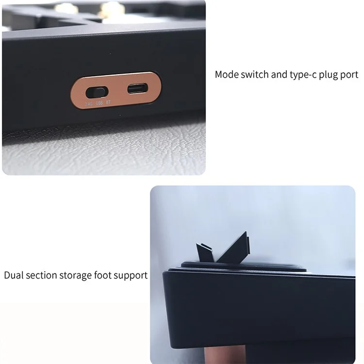 ABM066 2.4G Wireless+USB Wired+Bluetooth-compatible Mechanical Gasket-mount Keyboard Kit - Black