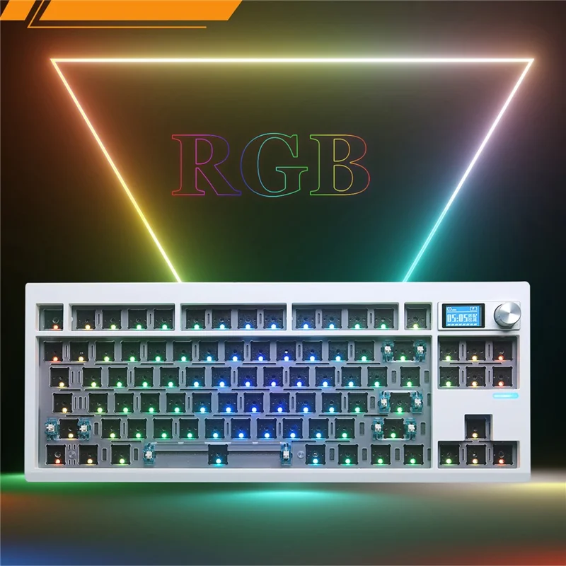 GMK87 RGB Hot Swap Wireless+USB Wired+Bluetooth-compatible Mechanical Keyboard Kit with Volume Knob - Green