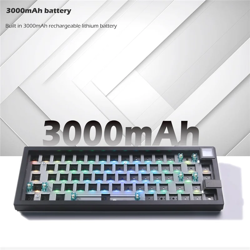 GMK67-S Hot Swappable Wireless+Wired+Bluetooth-compatible Keyboard Kit with Screen, RGB Backlight - White