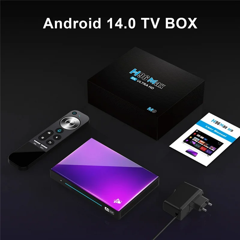 H96 Max M9 Set Top Box Android 14.0 4GB RAM 32GB ROM WiFi6 1000M LAN BT5.4 TV Box - UK Plug