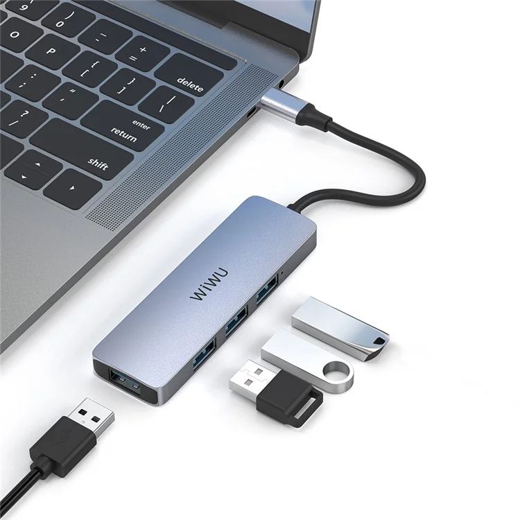WIWU Alpha 440 Pro Type-C Hub to 4 X USB 3.0 Ports, High Speed Data Transmission Adapter for MacBook