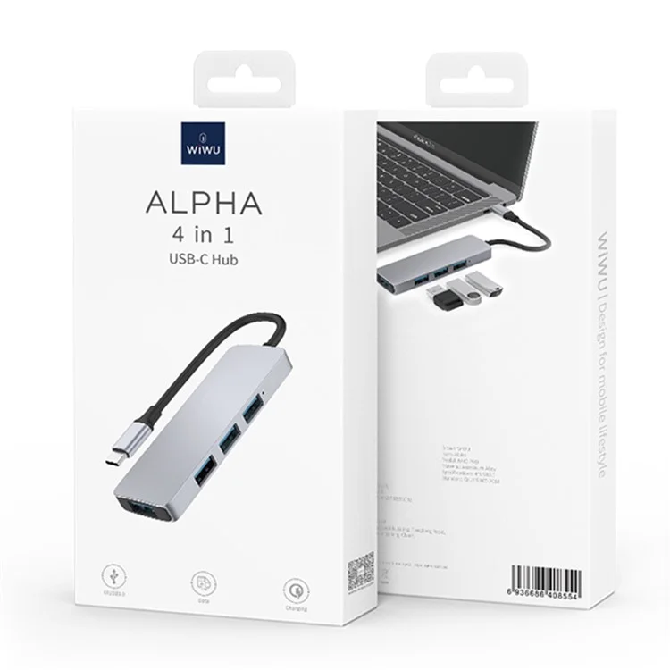 WIWU Alpha 440 Pro Type-C Hub to 4 X USB 3.0 Ports, High Speed Data Transmission Adapter for MacBook